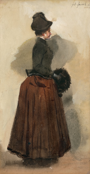 Lot 1136, Auction  121, Jacob, Julius, Dame mit Muff. Aquarell auf Karton, rechts oben signiert "Jul. Jacob" und datiert 