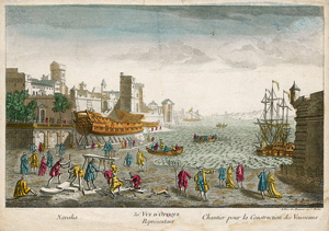 Lot 2642, Auction  121, Ansicht einer Schiffswerft, Ansicht einer Schiffswerft. Kolorierter Kupferstich