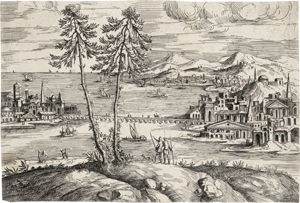 Lot 5153, Auction  121, Pittoni, Battista, Zwei antike Städte an der Küste durch eine Brücke verbunden 