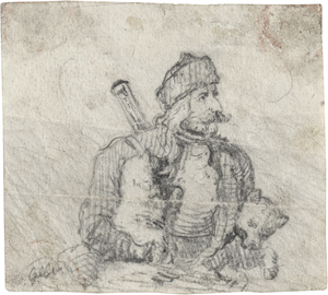 Lot 6808, Auction  121, Rayski, Ferdinand, Selbstbildnis in Jagdmontur mit zwei Welpen im Arm