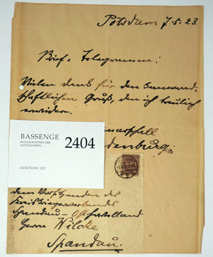 Lot 2404, Auction  122, Hindenburg, Paul von, Eigenhänd. Brieftelegramm
