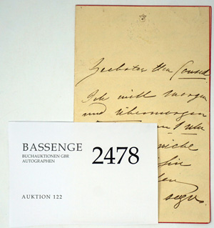 Lot 2478, Auction  122, Lind, Jenny, Brief an einen Konsul