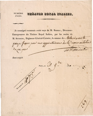 Lot 2479, Auction  122, Malibran, Maria-Felicia, Signierte Gagen-Quittung
