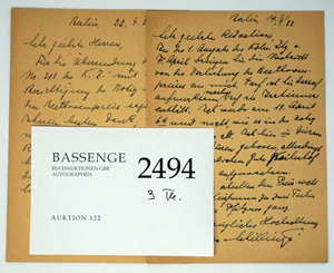 Lot 2494, Auction  122, Schillings, Max von, 2 Postkarten + Beigaben