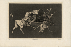 Lot 5289, Auction  122, Goya, Francisco de, Disparate de Tontos - "Lluvia de Toros (Pluie de taureaux)"