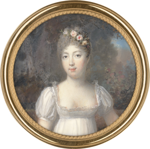 Lot 6543, Auction  122, Périn-Salbreux, Louis-Lié, Miniatur Portrait einer jungen Frau in Weiß, mit Rosen im Haar