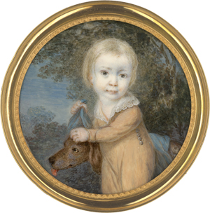 Lot 6547, Auction  122, Französisch, um 1820. Miniatur Portrait eines kleinen Jungen mit Hund