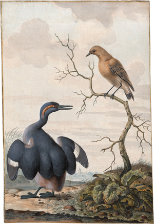 Lot 6681, Auction  122, Heenck, Jabes, Landschaft mit Finken auf einem Ast und einem Schwarzhalstaucher