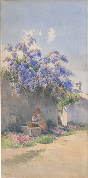 Lot 6787, Auction  122, Gallina, Angelos, Junges Mädchen im Schatten einer Glycinie an einer Mauer auf Korfu sitzend