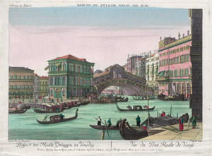 Lot 100, Auction  123, Prospect und Guckkastenblatt, Prospect der Realte Brüggen in Venedig. Kolorierter Kupferstich