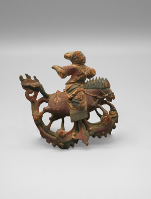 Lot 434, Auction  123, Chinesische Reiterfigur, Polychrome Holzskulptur in Rot und Schwarz