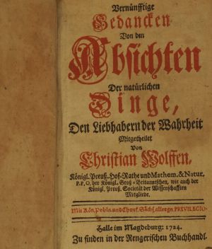 Lot 2200, Auction  123, Wolff, Christian, Vernünfftige Gedancken von den Absichten der natürlichen Dinge