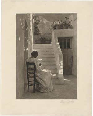 Lot 5315, Auction  123, Ilsted, Peter, Nähendes Mädchen im Schatten einer italienischen Villa