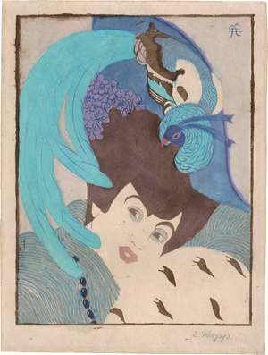 Lot 5556, Auction  123, Kropp, Ernst, Dame mit Pfauen-Hut