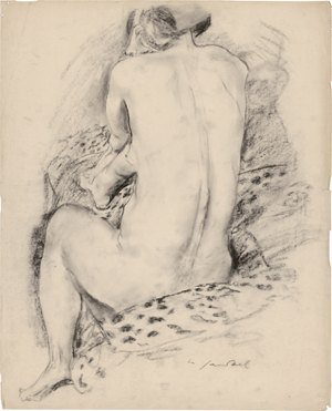 Lot 8107, Auction  123, Jaeckel, Willy, Sitzender weiblicher Rückenakt auf einem Leopardenfell 