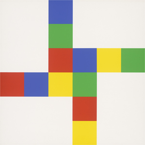 Lot 8339, Auction  123, Lohse, Richard-Paul, 2 + 2 gleiche verschränkte Farbrhythmen an 4 weißen Feldern (rot)