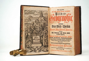 Lot 15, Auction  125, Martini, Johann Jacob, Neu eingerichtete und nach dem jetzigen Staat vermehrte Bilder-Geographie, von denen vier Welt-Theilen. Leipzig, C. F. Gessner, 1753. - Mit einer Weltkarte in zwei Hemisphären und eindrucksvollen Holzschnitten