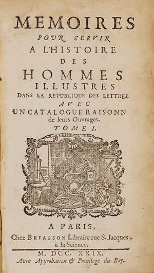 Lot 499, Auction  125, Niceron, Jean Pierre, Mémoires pour servir à l'histoire des hommes illustres dans la république. 40 Bände. Paris, Briasson, 1729-1745 