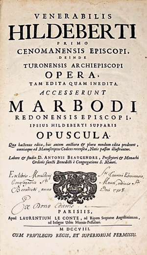 Lot 825, Auction  125, Lavardin, Hildebert von und Beaugendre, Antoine, Venerabilis Hildeberti Primo Cenomanensis Episcopi. Paris, P. du Mesnil für L. Le Conte, 1708