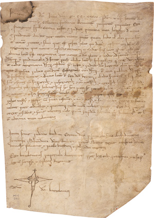 Lot 1006, Auction  125, Vivo d'Orcia, (?). Übereignung von Wäldern an die Einsiedelei von Vivo. Urkunde auf Pergament