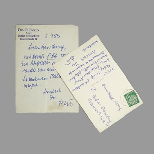 Lot 2006, Auction  125, Benn, Gottfried, Billet und Ansichts-Postkarte an Walter Lennig. 1953