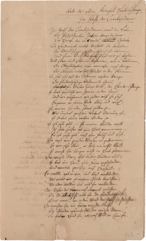 Lot 2010, Auction  125, Chamisso, Adelbert von, Signiertes Gedicht-Manuskript. (ca. 1829)