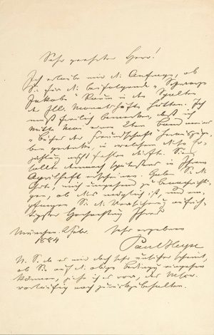 Lot 2027, Auction  125, Heyse, Paul, Brief an Friedrich Spielhagen. 1884