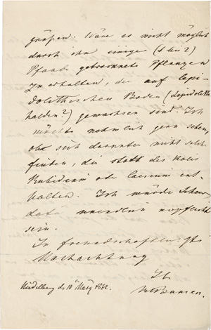 Lot 2059, Auction  125, Bunsen, Robert, Brief an Bernhard von Cotta in Freiberg. 1862 