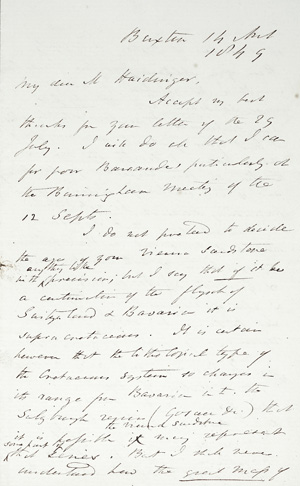 Lot 2068, Auction  125, Murchison, Sir Roderick, Brief an Wilhelm von Haidinger. 1849