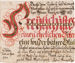 Lot 2091, Auction  125, Dumisch, Johann Georg, Mehrfarbiges, kalligraphisches  Manuskript aus der Oberlausitz. 1776 - 1777