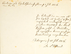 Lot 2191, Auction  125, Uhland, Ludwig, Signiertes Schriftstück. 1856