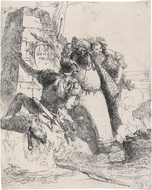 Lot 5318, Auction  125, Tiepolo, Giovanni Battista, Zauberer, Soldat und drei Figuren betrachten einen Totenkopf