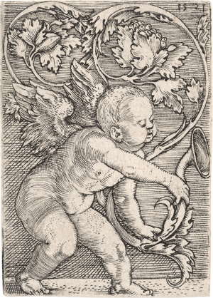 Lot 5481, Auction  125, Beham, Barthel, Genius nach rechts gewandt, mit einer Trompte mit Rankenwerk
