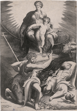 Lot 5493, Auction  125, Bonasone, Giulio, Die Vision des hl. Hieronymus mit der Jungfrau und dem Kind und Johannes dem Täufer