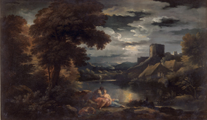 Lot 6011, Auction  125, Niederländisch, 18. Jh. Diana und Kallisto bei Mondschein an einem Fluss.