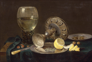 Lot 6021, Auction  125, Heda, Willem Claesz. - Werkstatt, Stillleben mit einem Römerglas, einer liegenden Silbertazza, Zinnschalen, Zitrone, Oliven , Haselnüssen und einem Messer