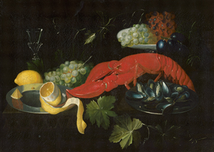 Lot 6026, Auction  125, Italienisch, um 1700. Stillleben mit Hummer, Muscheln, Weintrauben und Zitrone