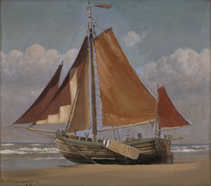 Lot 6096, Auction  125, Blache, Christian Vigilius, Segelschiff am Strand von Scheveningen