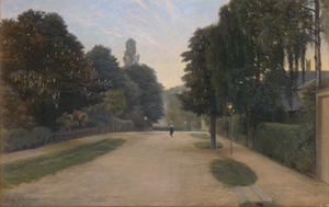 Lot 6104, Auction  125, Clemens, Gustaf Adolf, "Frederiksbergek villavej": Dame auf einem Fahrrad in einer Wohnstraße in Frederiksberg. 
