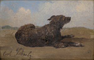 Lot 6162, Auction  125, Schulz, Carl Friedrich, Ölskizze eines liegenden Hundes in einer Landschaft
