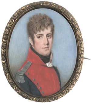 Lot 6328, Auction  125, Bartlett, Michael - In der Art, Miniatur Portrait eines jungen Offiziers in rot/blauer Uniform