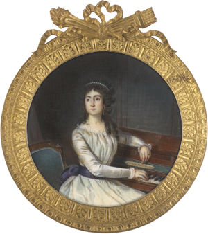 Lot 6366, Auction  125, Lefrançois oder François, Nicolas [?], Miniatur Portrait einer jungen Frau am Klavier sitzend 