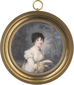 Lot 6376, Auction  125, Sambat, Jean-Baptiste, Miniatur Portrait einer jungen Frau mit Blume in den Händen 