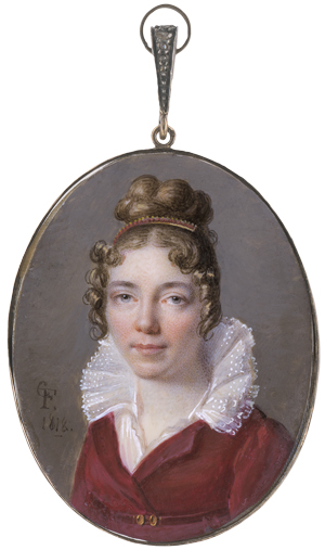 Lot 6384, Auction  125, Fontallard (eigentlich Gérard), Jean-François, Miniatur Portrait einer jungen Frau in rotem Kleid mit Spitzenkragen