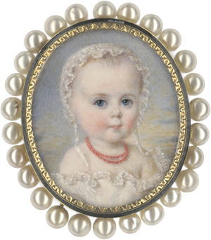 Lot 6391, Auction  125, Französisch, um 1830/1840. Miniatur Portrait eines Kindes mit Korallenkette um den Hals