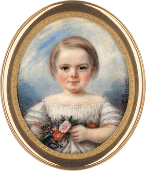 Lot 6392, Auction  125, Beudon, E., Miniatur Portrait eines blonden Kindes mit Blumen in der linken Hand