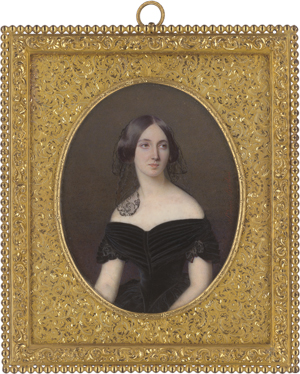 Lot 6404, Auction  125, Berthon, Sidonie, Miniatur Portrait einer jungen Frau mit schwarzem Spitzenschleider im Haar