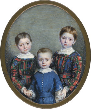 Lot 6406, Auction  125, Mouret, Achille-Ernest, Miniatur Portrait dreier Kinder: kleiner Bub und 2 ältere Schwestern