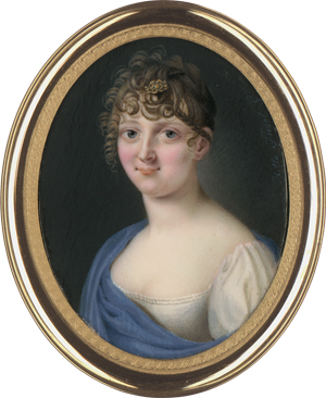 Lot 6420, Auction  125, Jügel, Henriette, Miniatur Portrait einer jungen Frau mit blauem Schal