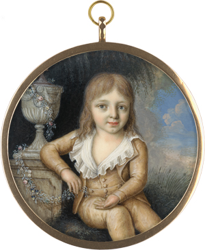 Lot 6434, Auction  125, Mosbrugger, Wendelin, Miniatur Portrait eines kleinen Jungen mit Girlande in der rechten Hand